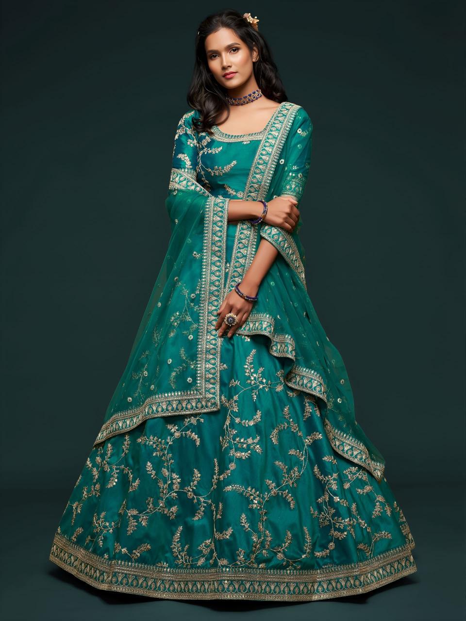 The modern vibes vol 1 Art Silk Teal green Designer Lehenga Choli in Kolkata